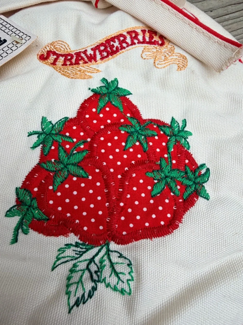 Vintage Strawberry Embroidered Pot Holder Cottagecore Kitchen Decor